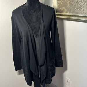 KASPER Separates Sz L black open 100% cotton light cardigan‎ sequin detailing